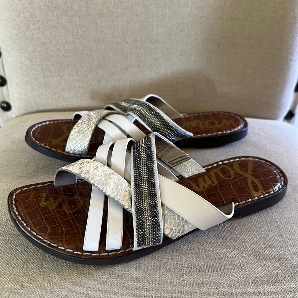 Sam Edelman White and Silver Sandals